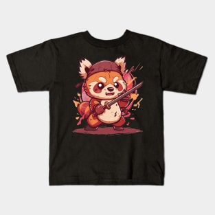 Kawaii Samurai Red Panda with sword Kids T-Shirt